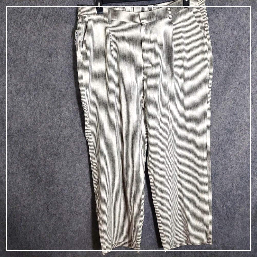Old Navy Plus 2X Stripe Pants Soft Linen Rayon Relaxed Straight Leg Breathable